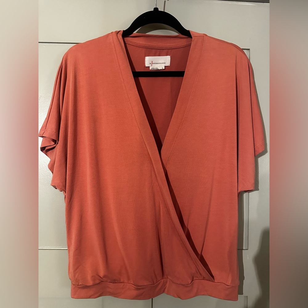 Anthropologie Coral Blouse mock wrap blouse